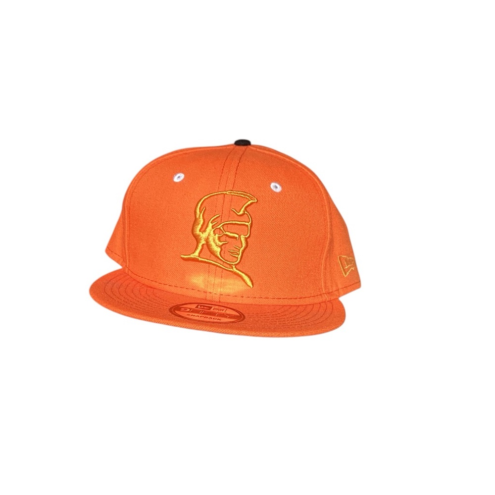 Fitted rare kamehameha Orange Snapback Cap with Golden orange Embroidery